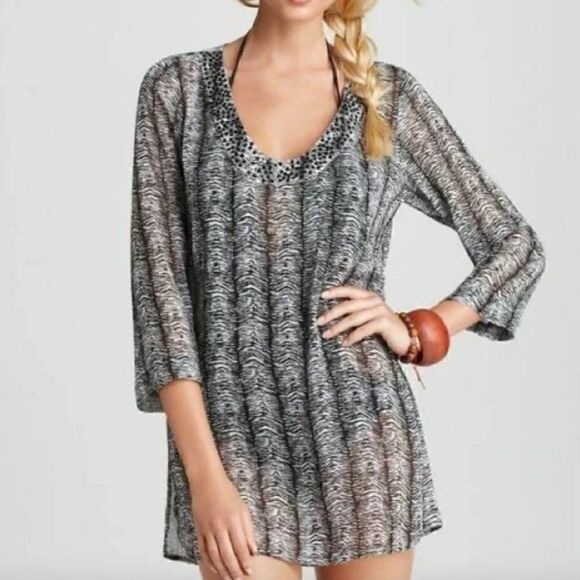 Tommy Bahama Tiger Embellished Tunic Swim Coverup Size XS - Picture 2 of 9